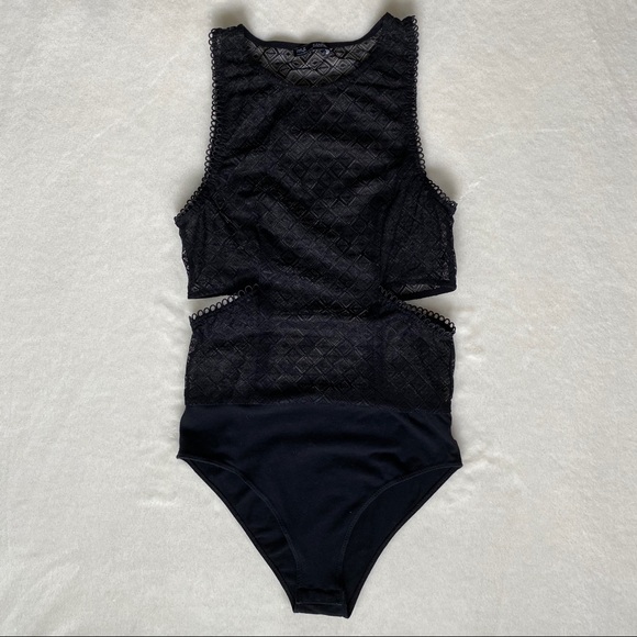 Zara Black Lace Mesh Bodysuit - Picture 3 of 14